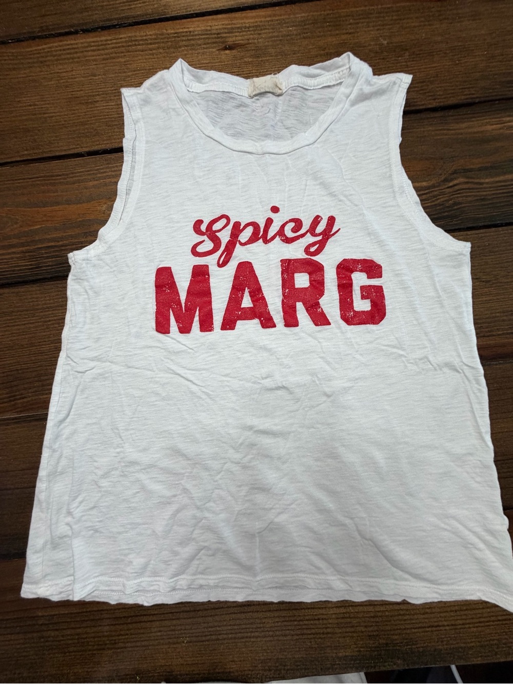 Women’s White Tank Top with Red "Spicy MARG" Graphic